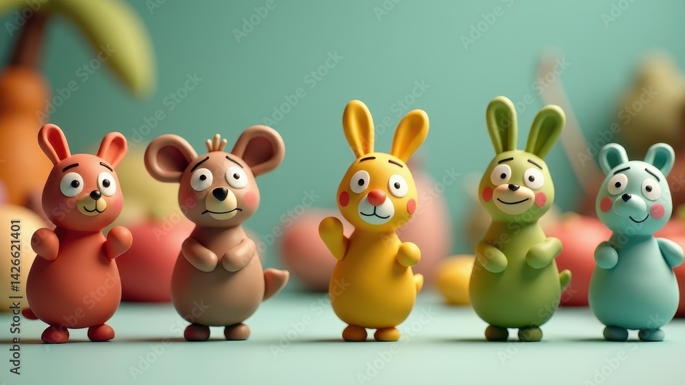 Naklejka premium Crafts from plasticine animal figurines