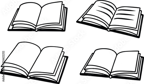 Book Line art silhouette vector set. academy  open book outline multipul style for your unique design.