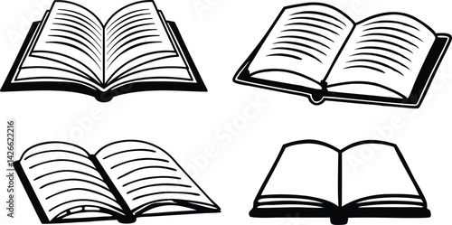 Book Line art silhouette vector set. academy  open book outline multipul style for your unique design.