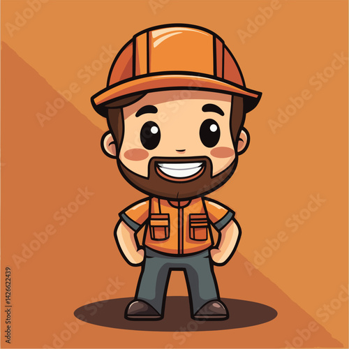 Architect man mascot cute cartoon no details solid background bright