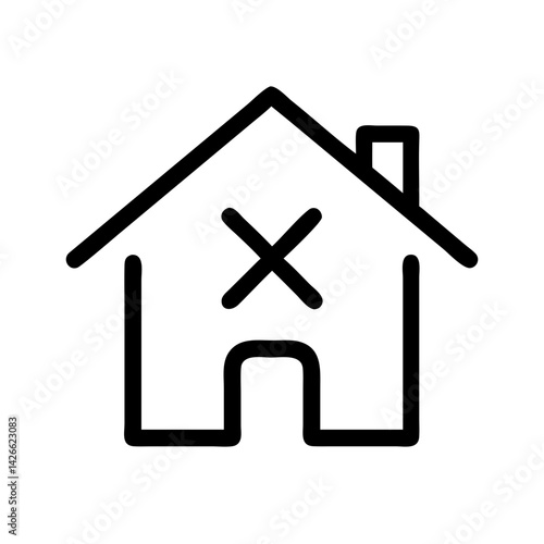 minimalist cross house vector icon for unavailable property listings, real estate warnings, and housing restrictions flat stroke icon for apps and websites

