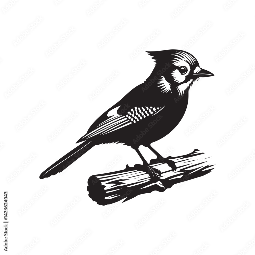 Obraz premium Minimalist Blue Jay Bird Silhouette - Vector of Blue jay bird - Blue jay Illustration - Blue jay black and white design.
