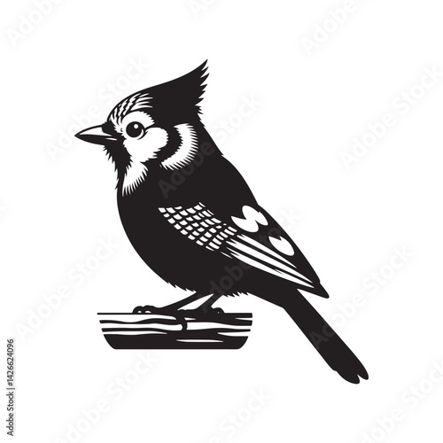 Minimalist Blue Jay Bird Silhouette - Vector of Blue jay bird - Blue jay Illustration - Blue jay black and white design.