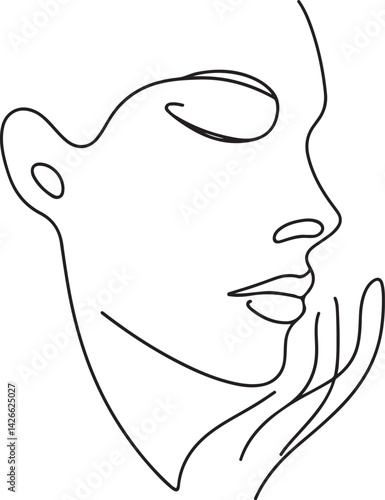 Minimalist line art of female profile in contemplative pose