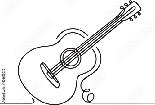 Continuous line drawing of an acoustic guitar