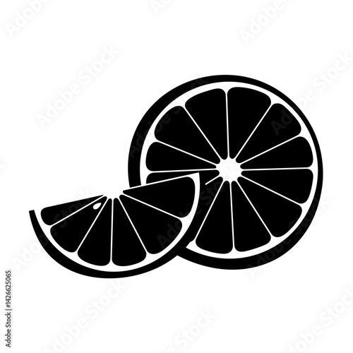 Black citrus fruit slices silhouette on white background.  Fruit Series 
