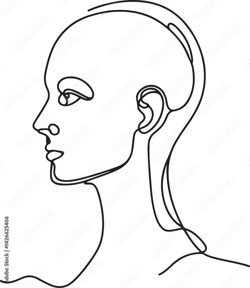 Continuous line drawing of a female profile outline in minimalist style Continuous line drawing of a female profile outline in minimalist style