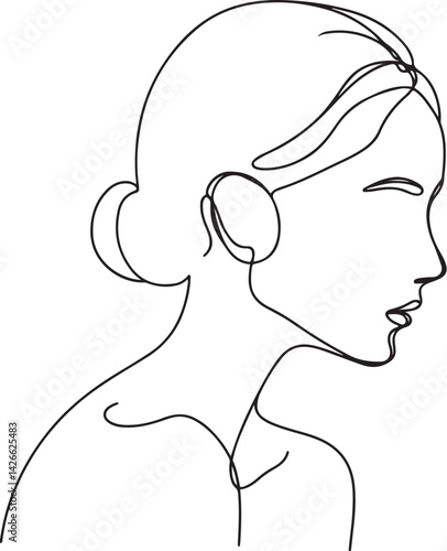 Minimalist line drawing of female profile with bun hairstyle
