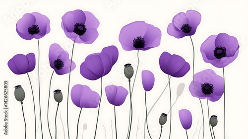 Purple Poppies Floral Meadow.