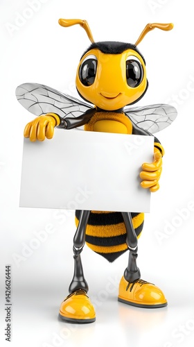 Obraz na płótnie Business Bee Mascot 3D Character Holding a Sign w salonie