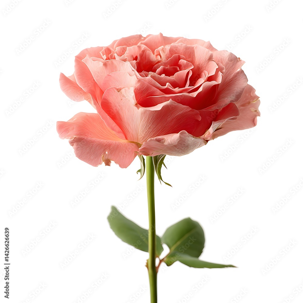 Delicate Pink Rose Bloom - Isolated Flower on White Background