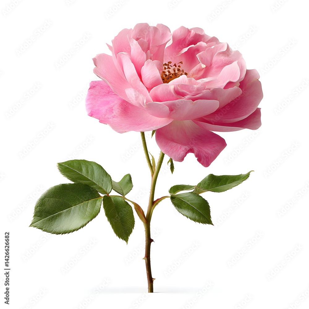 Delicate Pink Rose Bloom - Isolated Flower on White Background