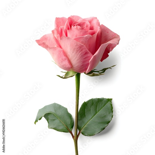 Delicate Pink Rose Bloom - Isolated Flower on White Background