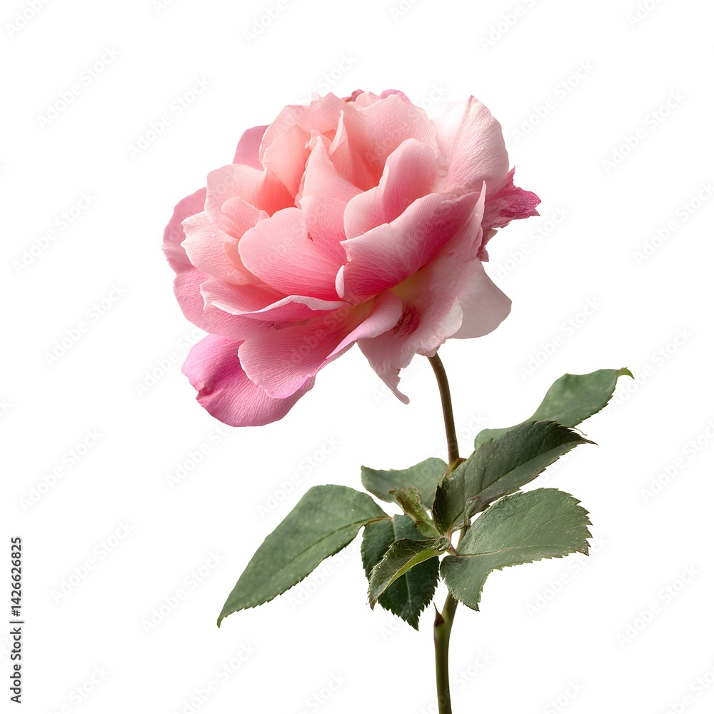 Delicate Pink Rose Bloom - Isolated Flower on White Background