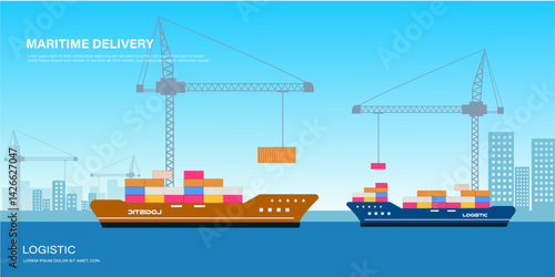 container cargo freight ship with crane, logistic import export trade  concept 