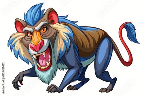 vector of Mandrill isolated on white background . jumping monkey, side view, mandrill isolate on white