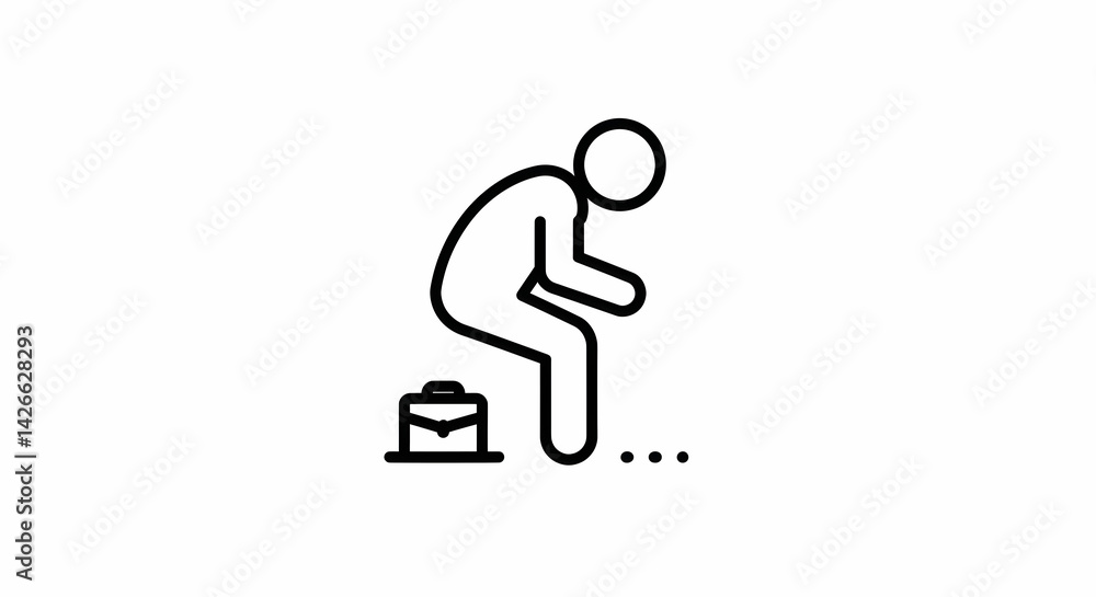 Person Sitting with Briefcase Waiting Outline Person Sitting with Briefcase Waiting Outline