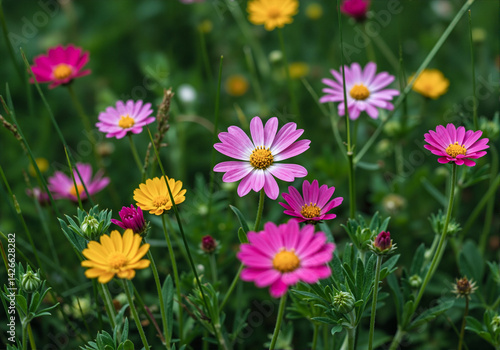 Vibrant Summer Wildflowers Blooming Meadow Close Up