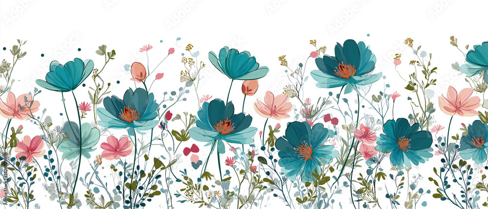 Obraz premium Delicadeza Natural: Patrón Floral sobre Blanco Puro