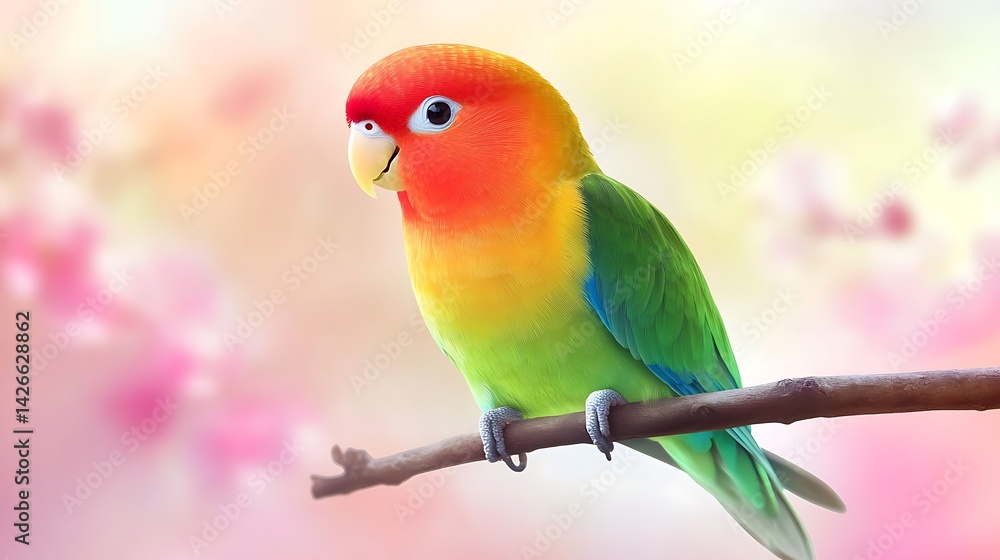 Rosyfaced Lovebird on Branch. Rosyfaced Lovebird on Branch.
