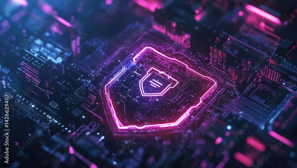 Obraz premium Glowing Hexagonal Circuit Board Abstract Digital Art