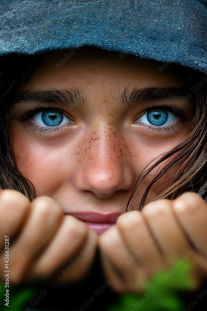 Close-Up Portrait of Frightened Girl with Blue Eyes and Freckles – Emotional, Intense, and Expressive Image Close-Up Portrait of Frightened Girl with Blue Eyes and Freckles – Emotional, Intense, and Expressive Image