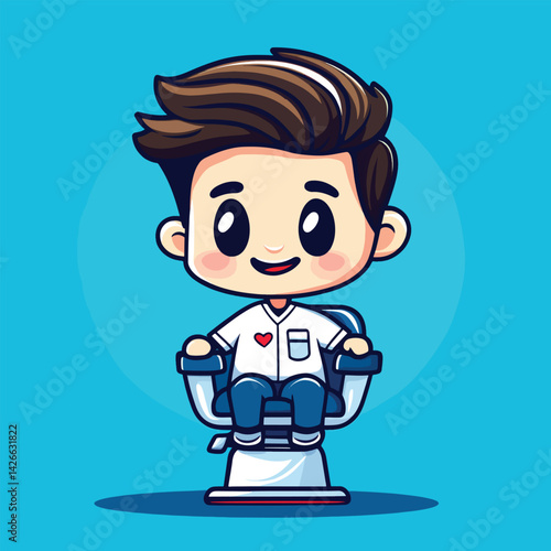 Barber boy mascot cute cartoon no details solid background bright