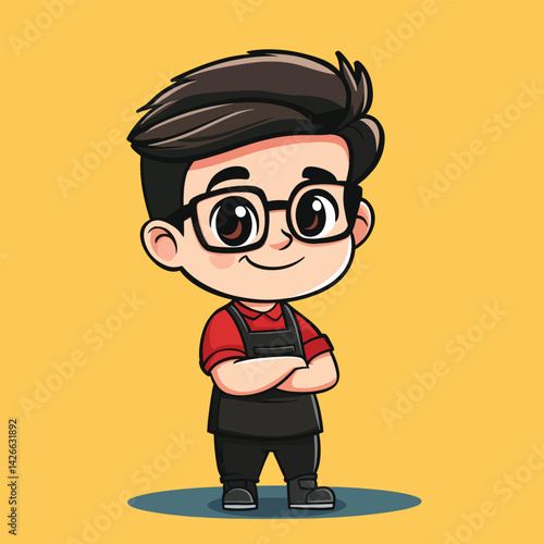 Barber boy mascot cute cartoon no details solid background bright