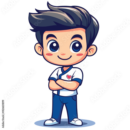 Barber boy mascot cute cartoon no details solid background bright