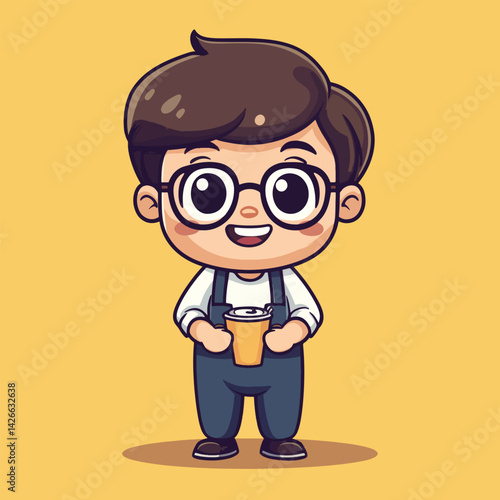 Barista boy mascot cute cartoon no details solid background bright 
