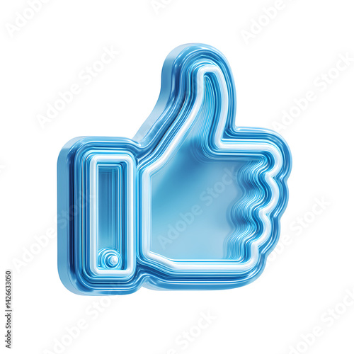 Abstract 3D Blue Glass Thumbs Up Icon on Transparent Background