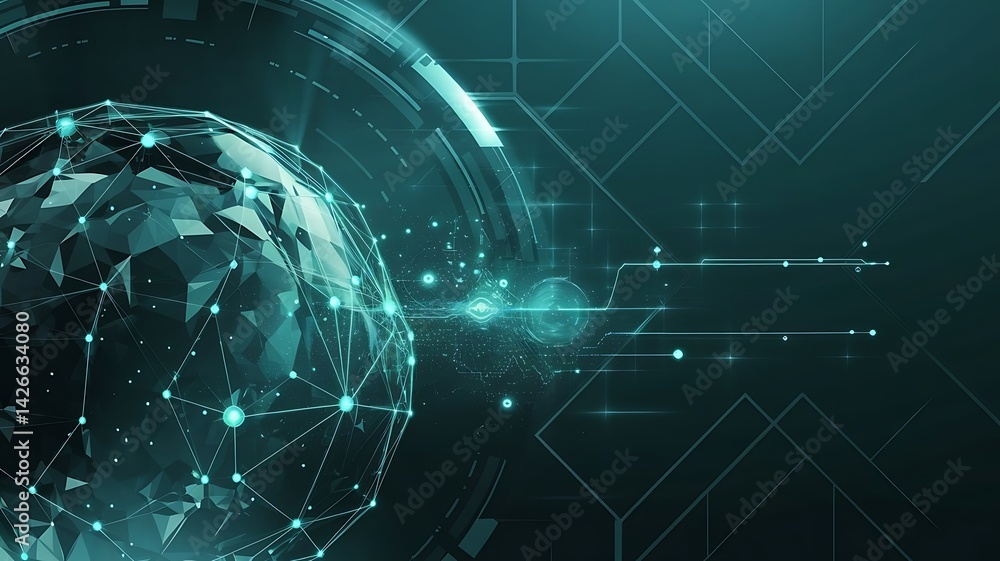 Futuristic digital sphere, holographic network connections, glowing cyan dots and lines, abstract data visualization, Blockchain technology background, Futuristic digital sphere, holographic network connections, glowing cyan dots and lines, abstract data visualization, Blockchain technology background,