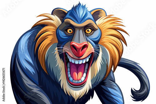 vector of Mandrill isolated on white background . jumping monkey, side view, mandrill isolate on white