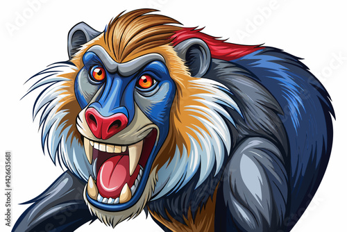 vector of Mandrill isolated on white background . jumping monkey, side view, mandrill isolate on white