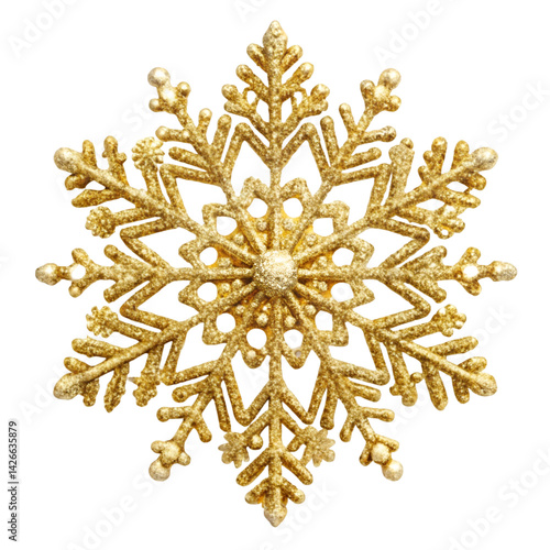 Golden snowflake isolated on white background photo