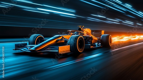 Wallpaper Mural A Formula 1 car racing down a track at night neon ligh Torontodigital.ca