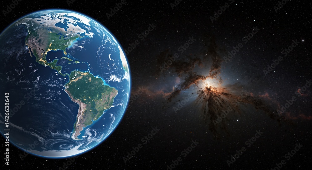 Obraz premium Earth viewed from space against a cosmic background 