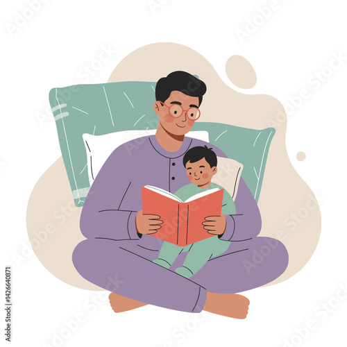Father reading a book to child on sofa in cozy home environment family bonding activity 