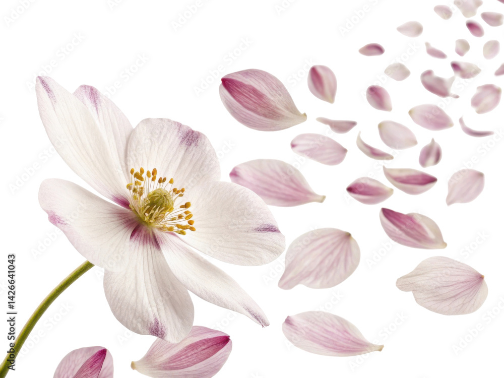 delicate anemone flower gracefully releases its soft petals creating beautiful and serene atmosphere delicate anemone flower gracefully releases its soft petals creating beautiful and serene atmosphere