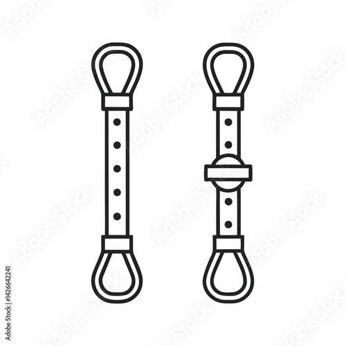 Minimalist vector of a close-contact girth with visible roller buckles and stitching, used in dressage and training.