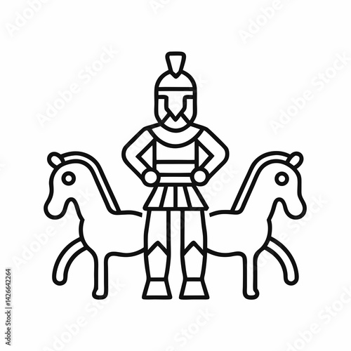 Minimalist icon of a rider standing on two horses in motion, representing Roman riding in circus or liberty performances.