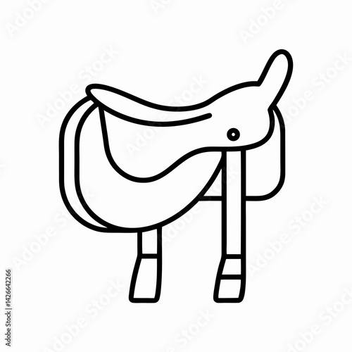 Minimalist black and white icon of a jumping saddle with pronounced knee roll and low cantle, designed for jumping disciplines.