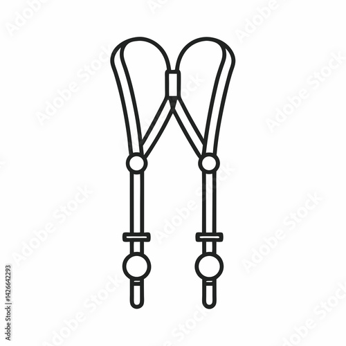 Clean line icon of a double bridle shown from the side, with curved reins and detailed bit rings, for use in precise dressage riding.