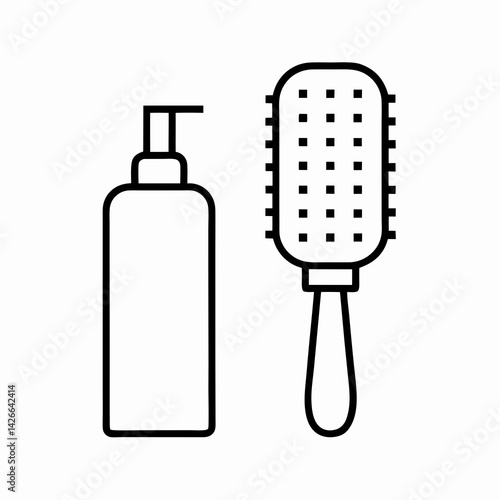 Minimalist icon of a tail brush and detangler bottle, symbolizing essential tools for daily grooming and horse mane care.
