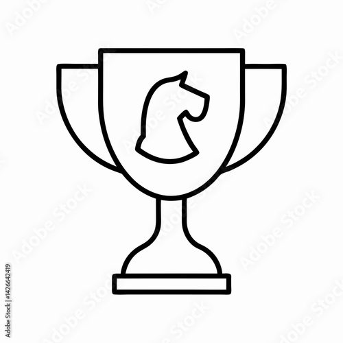 Minimalist icon of a trophy cup with a horse head symbol, representing equestrian awards and recognition in competitions.