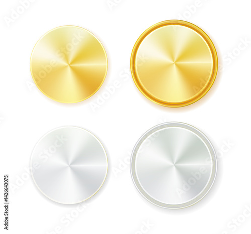 Medals logo. Round awards in gold, silver and bronze metallic colors coin. Vector