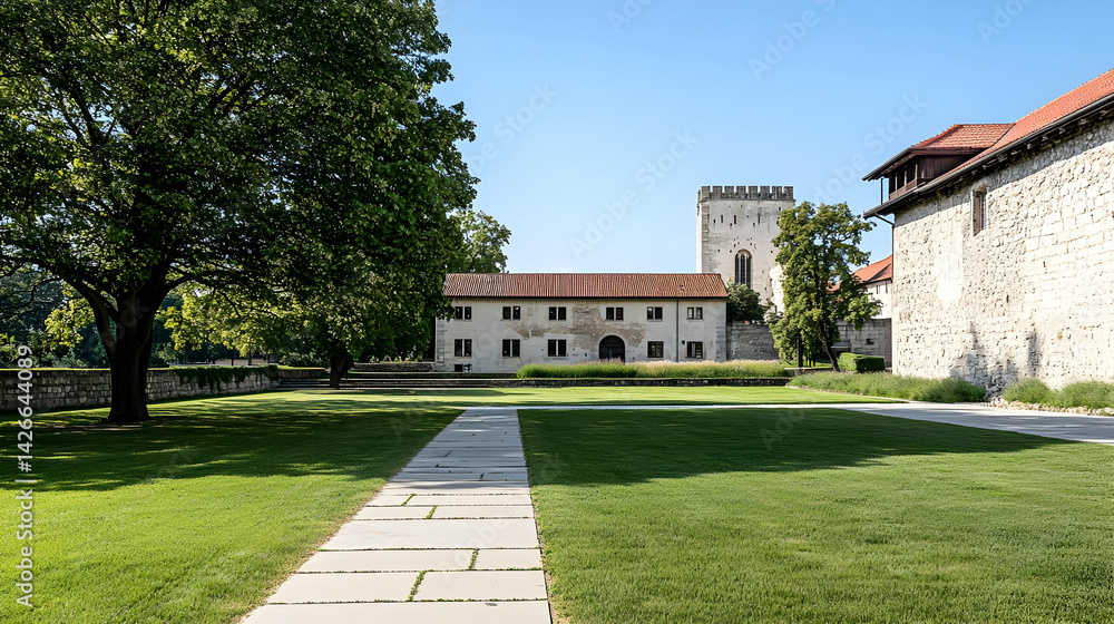 Lush Courtyard Of An Ancient European Castle Lush Courtyard Of An Ancient European Castle