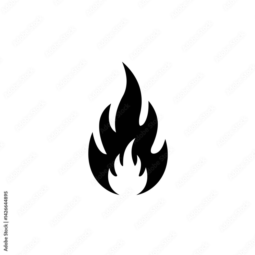 A black flame icon on a white background A black flame icon on a white background