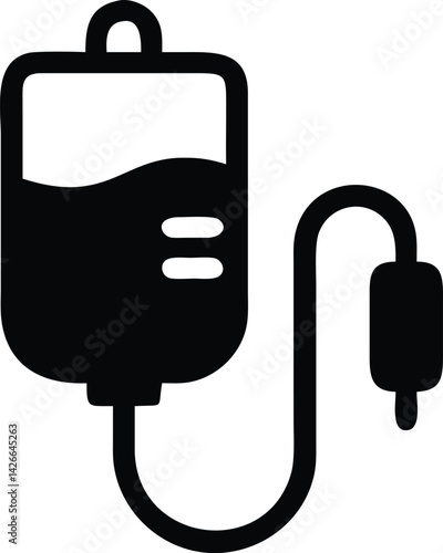 IV Bag Icon with Transparent Background, Medical Drip Simple Design
