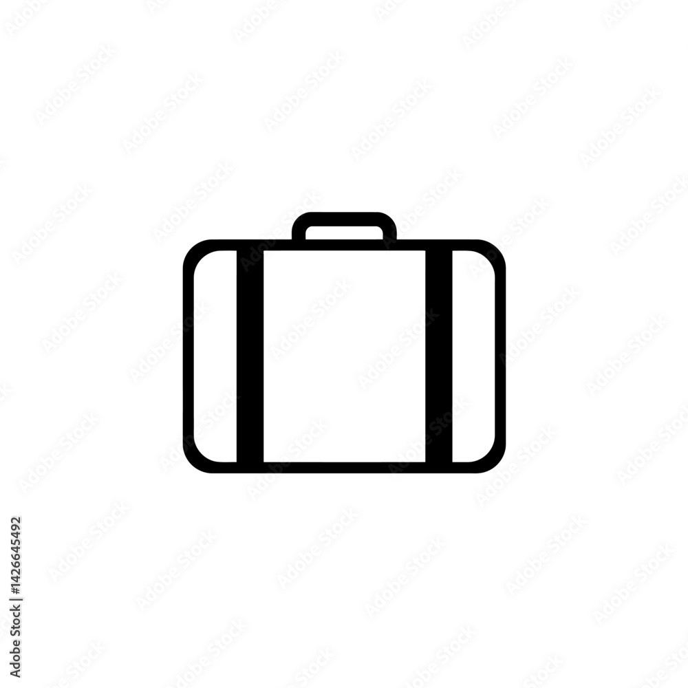 A minimalist suitcase icon against a stark white backdrop symbolizing travel